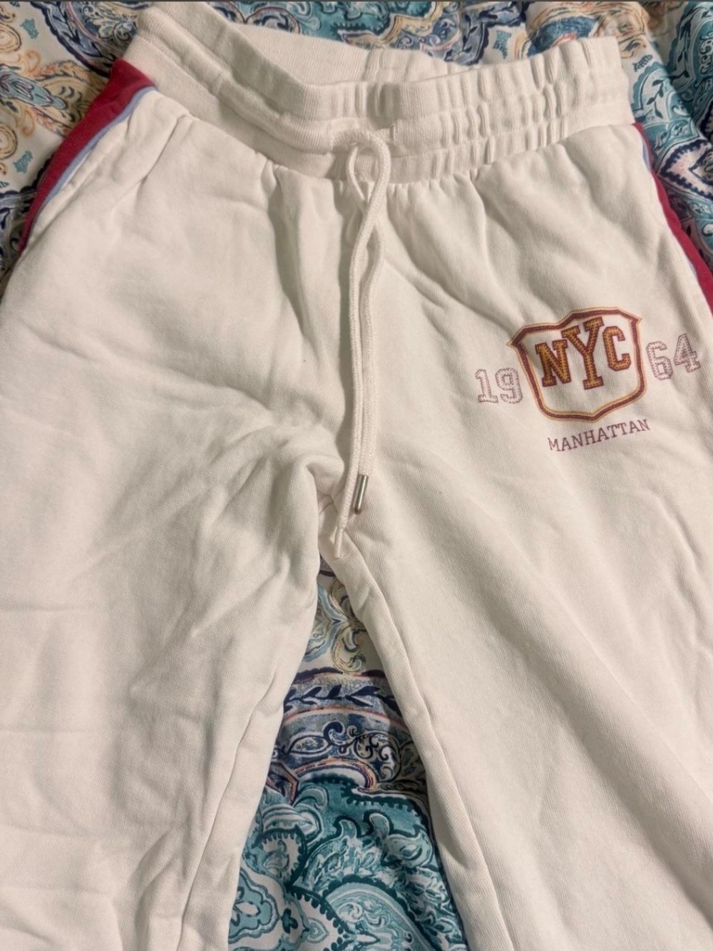 Garage White Textured Sweatpants with Black Logo